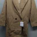 Women's Notch Lapel Double Breasted Wool Blend Mid Long Pea Trench Coat, Beige, S