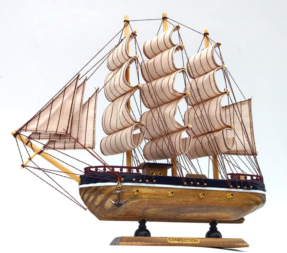 Smooth sailing boat model Mediterranean sailing boat wooden sailing boat furniture decoration room decoration (main brown)