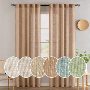 MIULEE Brown Linen Curtains 84 Inch Length for Bedroom Living Room, Soft Thick Linen Textured Window Drapes Semi Sheer Light Filtering Back Tab Rod Pocket Burlap Look Farmhouse Decor, 2 Panels