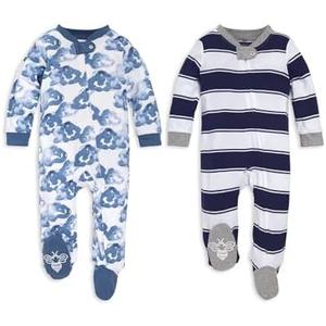 Burt's Bees Baby Boys Sleep and Play PJs, 100% Organic Cotton One-Piece Zip Front Romper Jumpsuit Pajamas. 0-3 Months