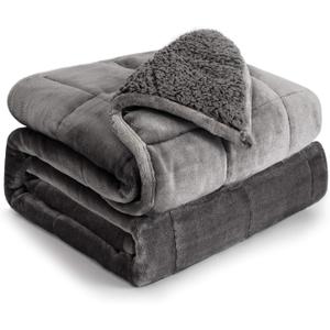 Cottonblue Sherpa Fleece Weighted Blanket 15 lbs for Adult, Flannel Cozy Plush Bed Blankets, Fuzzy Sherpa Weighted Blankets Full Size, Minky Soft Blanket for Sofa Bed, 48 x 72 inches, Grey