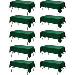 10-Pack Hunter Green Tablecloths for Rectangle Tables, 60 x 102 Inches, Stain-Resistant Polyester Fabric for 6 Foot Tables - Washable Table Covers for Weddings, Birthday Parties, Events