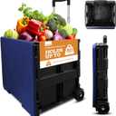 Inspired Living Collapsible Ultra-Slim Pack-N-Roll,2 Wheel Utility Cart w/Lid Used as Seat up to 250 Lbs, Telescopic Handle - Super Strong, for Home, Garden, Shopping, Office, School use, Large, Blue
