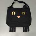 Juvale Black Cotton Cat Trick or Treat Bag with Gold Foil Eyes, Reusable for Kids, 11.25 x 15.5 in Canvas Tote for Halloween Parties