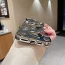 Compatible with iPhone 14 Pro Max Case Clear Glitter 3D Love Hearts Cute Girly Design Slim Protective Transparent Cover for Women Girl Sparkly Bling Chrome Edge Soft TPU Electroplated Glossy Blue