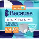 Because Maximum Incontinence Underwear for Men - Heavy Bladder Leak Protection, Ideal for Overnight Leakage, Sleek, Invisible Fit, Grey, Small/Medium -Absorbs 4 Cups - 80 Count (4 Packs of 20)