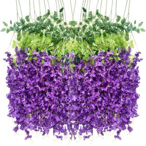 Artificial Flowers Hanging Flowers, Fake Garland Silk Vines Rattan String Decor for Home Wedding Arch Wall Garden Greenery Bedroom Outdoor Office Party Decoration (12, Purple)