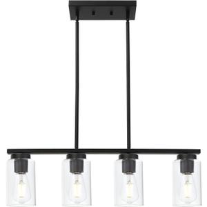 Black Pendant Light Fixtures with Clear Glass Shades, 4-Lights Linar Kitchen Island Light for Farmhouse Dining Room Kitchen Pool Table
