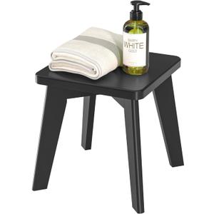 Shower Stool for Shaving Legs Kids Adults Small Bench for Bathroom Sink Bedroom Bamboo Wooden Stool for Inside Shower Black 10 inch (Medium-9.65"x9.65"x10")