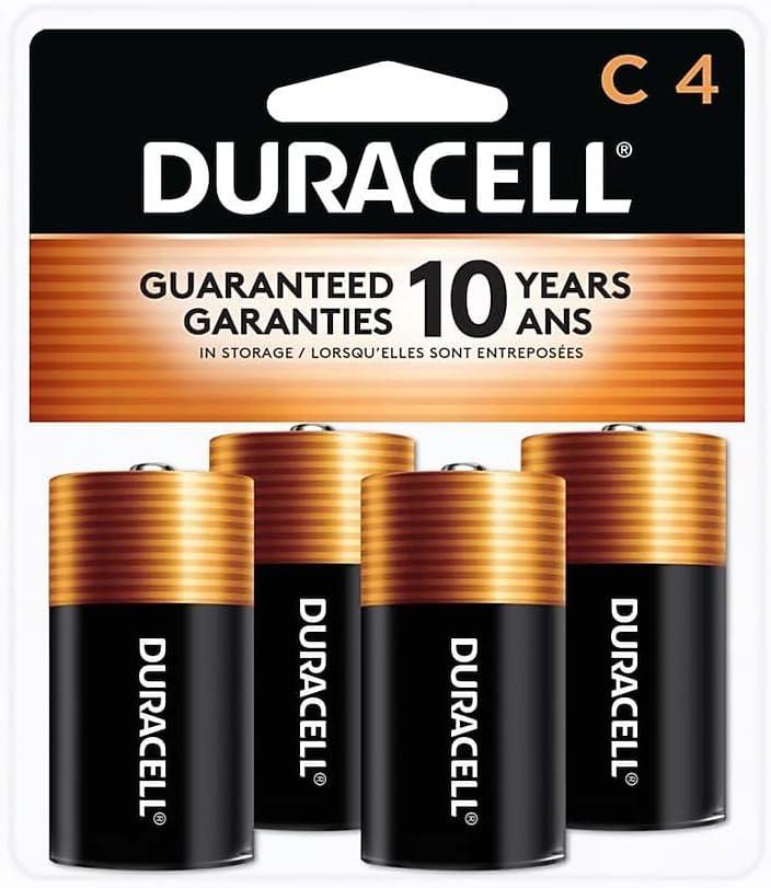 Duracell Coppertop C Batteries, 4 Count Pack, C Battery with Long-lasting Power, All-Purpose Alkaline C Battery for Household and Office Devices