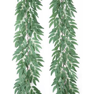 Mizii 2 Strands Artificial Vines Willows Garland 78" Fake Vine Italian Ruscus Silk Green Leaves Faux Hanging Plants Greenery Decoration for Table Centerpieces Home Room Party Wedding Decor (Willows)