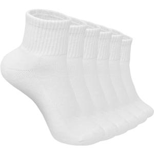 Glory Max 6 Pairs Women Ankle Socks Cotton Solid Color with Cushion for Athletic Running (White) Size 9-11