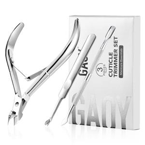GAOY 3-in-1 Cuticle Remover Kit, Professional Cuticle Trimmer, Pusher and Sharp Nippers, Stainless Steel Manicure Tools For Nail Care (Silver Set)