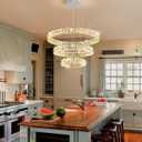 Modern Glam Chandelier Crystal LED Remote Rings Chandelier Adjustable Hanging Ceilings Pendant Lights Fixture Silver 8"+16"+24" Rings Lighting