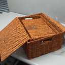 Set of 3 Woven Wicker Storage Basket Box with Lids & Lock, Built-in Carry Handles, Multifunctional Storage Organizer for Nursery, Baby, Clothes, Toys, Books, Large/Medium/Small Size (Natural)