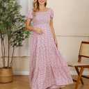 Coolmee Maternity Dress Women's Off Shoulder Split Long A Line Dress Casual Maxi Dress Photography Dress, Small