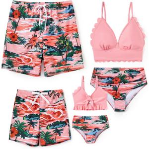 PATPAT Family Matching Swimsuit - Perfect for Family Beach Trips and Making Memories - Hawaiian Pink - Women’s Bikini Set - Size L