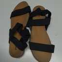 Veittes Women's Casual Flat Slide Sandals - Adjustable Elastic Strappy Double Bands Summer Flat Sandals, Size 11 (Black)