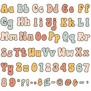 Engrowtic 300 Pcs Groovy Colors Letters Cutout for Bulletin Board, Retro Groovy Classroom Decor, 4" Letters Upper and Lowercase Alphabet, Numbers, Symbols Cutout for Classroom Wall Party Decor