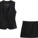 Women Casual Sleeveless Waistcoat Elegant A-Line High Waist Mini Skirt Elegant 2 Piece Skirt Sets (Small, Black)