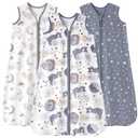 Baby Sleep Sack 6-12 months, 100% Cotton Sleeping Sack for Newborn and Infant, 3 Pack Baby Wearable Blanket for Boy and Girl, 0.5 Tog Lightweight Double Zipper Sleep Bag Grey Moon Bear (Medium)