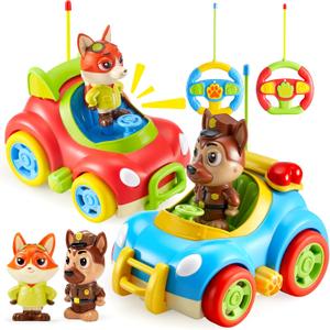 lalalark 2 Pack Remote Control Car for Toddlers, RC Cars with Cartoon Figure, Kids Toy Bumper Cars with LED Lights and Sounds, Light Up Car with Music, Christmas Birthday Gift for Boys Girls