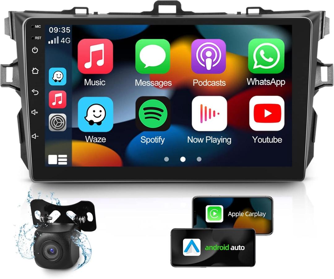 9 inches Car Radio for Toyota Corolla 2006-2012, Android 13 Touch Screen Car Stereo, Carplay/Android Auto/1080P/Hi-Fi Audio/Bluetooth + AHD Backup Camera