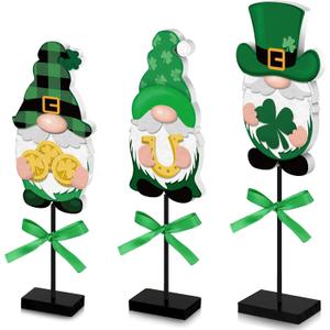 Yulejo 3 Pcs St. Patrick's Day Gnome Table Decorations Lucky Decor St Patricks Day Gnome Wood Signs Decoration Tiered Tray Centerpiece for Farmhouse Home Kitchen Shelf Decor