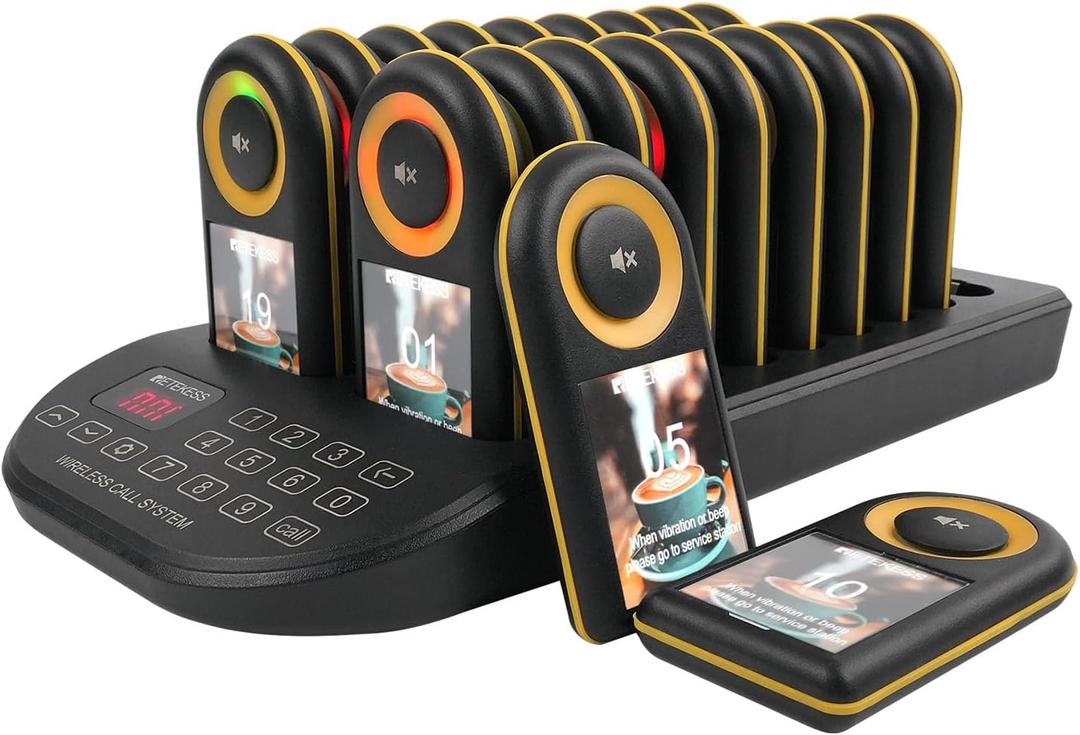Retekess TD169 Restaurant Pager System, Beepers for Restaurants, IP55 Waterproof, 1640ft Distance, 31 Prompt Modes, One-Key Mute, 20 Restaurant Waiting Buzzers for Food Truck, Church, Hotel, Club