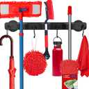 Magnetic Mop Broom Holder,Heavy Duty Movable Magnetic Wall Mount Tool Racks,No Drilling Utility Storage Shovel Hanger for Garage,Closet,Garden,Kitchen,Laundry (4 Hooks 3 Grippers,Black)