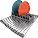 Large Aluminum Roll Up Dish Drying Rack 20.5" x 13" with Dish Holder