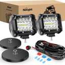 Nilight 2PC 4Inch Triple Row Lights 60W Flood Spot Combo 6000LM Bar Driving Boat Led Off Road Trucks with 2PC Magnetic Base LED Light Bar Mounting Brackets Switch Wiring Harness Kit