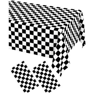 WNINK 2 Pack Black and White Checkered Disposable Tablecloth Race Car Theme Party Table Cloth, Black checkered tablecloth for Race Car Theme Birthday, Outdoor Picnic Parties Decorations, 54,  108 Inch