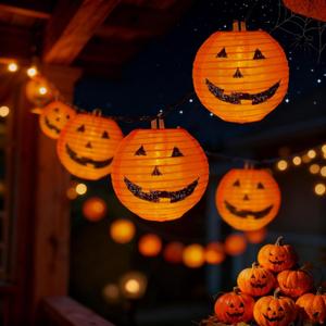 Abeja Halloween Pumpkin Lantern String Lights, 8.5Ft Jack O Lanterns Pumpkin String Lights with10 Orange Pumpkin Lanterns, Outdoor Holiday Lantern Lights for Halloween Party Patio Indoor Outdoor