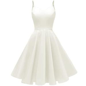 GOOBGS Women's 1950s Retro Vintage Spaghetti Strap Cocktail Swing Dresses with Pockets White S