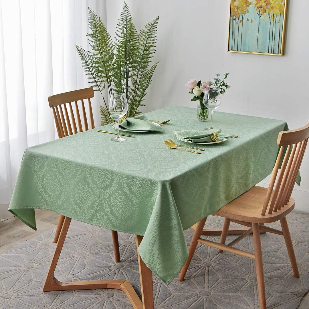 maxmill Jacquard Tablecloth Damask Design Water Resistance Antiwrinkle Heavy Weight Soft Table Cloth for Buffet Banquet Parties Event Holiday Dinner Rectangle 60 x 84 Inch Taupe (Sage Green)