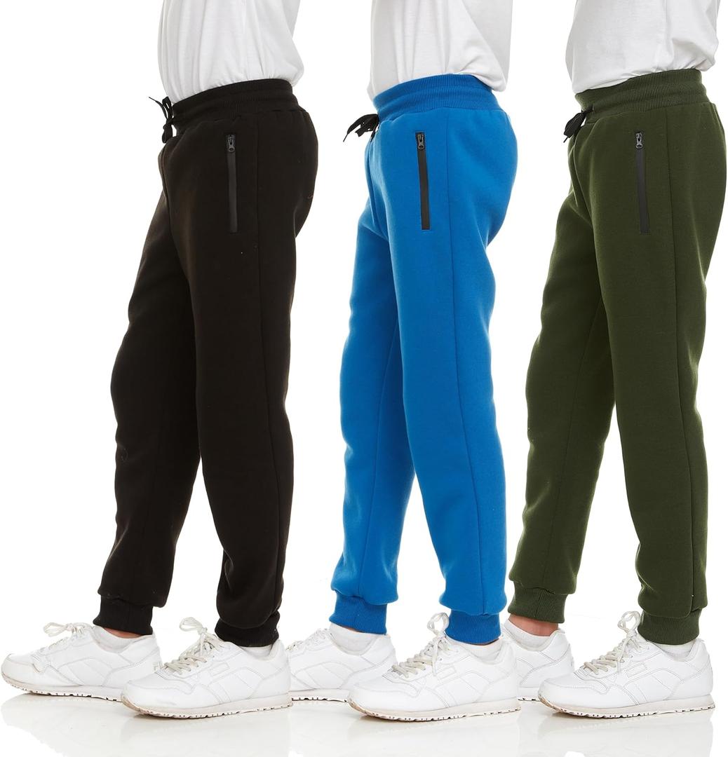 PURE CHAMP 3Pk Boys Sweatpants Fleece Athletic Workout Kids Clothes Boys Joggers with Zipper Pocket and Drawstring Size 4-20 (Large, Set5)