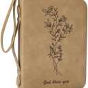Bible Cover Case for Women with Detachable Wristlet Strap, PU Leather Bible Cover for Girl, Minimalist and Floral Design