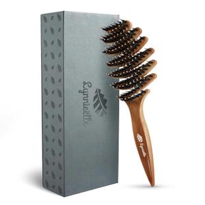 Boar Bristle Hair Brush for Fine Hair - Ultimate Smoothing Vented Detangler Wet Brush for Women, Gentle Scalp Massage, A Great Gift (Beige)