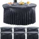 6 Pack Black Velvet Round Tablecloths for 60 inch Table, Wrinkle Free Stretchy 120 inch Spandex Fitted Round Table Cloths Covers Washable Clothes for Wedding Birthday Parties Banquet