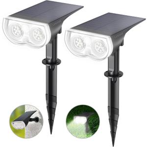 Linkind Solar Lights Outdoor Waterproof IP67, StarRay Dusk-to-Dawn Outdoor Solar Lights, 3 Lighting Modes Solar Spot Lights Outdoor for Garden, Yard, Landscape (Daylight, 2 Pack) (Cool White)