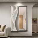 Framed Sliding Full Length Wall Mounted Mirror, Large Vertical Modern Abstract Full Body Mirrors for Wall Decor Living Room, Minimalist Elegant Silver White Mirror Wall Art for Bedroom, Hallway