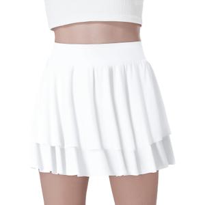 EXARUS Girls Tennis Skirts Athletic Golf Skorts Dance with Underneath Cheer Flowy Tiered Mini Pleated Preppy for Kids (12 Years, White)
