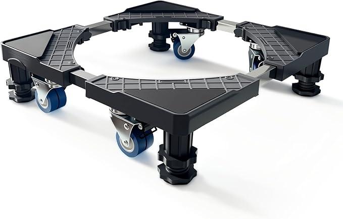 Adjustable Mini Fridge Stand with 4 Heavy-Duty Legs & 4 Locking Swivel Wheels - 16-27 Inch Universal Base for Refrigerators, Washing Machines & Dryers