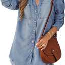 CUPSHE Womens Denim Shirt Dress Long Sleeve Button Down Casual Loose Jean Dresses with Pockets (X-Large, Sky Blue)