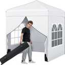 Tangkula 6.5x6.5 FT Pop Up Canopy, UPF50+ Outdoor Canopy Tent with 2 Removable Sidewalls, 2 Zippered Doors, Heavy-Duty Carbon Steel Frame, Wheeled Bag, 4 Sandbags, 8 Stakes, 4 Wind Ropes (White)