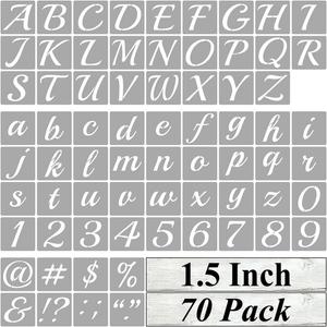 1.5 Inch Alphabet Letter Stencils for Painting - 70 Pack Letter and Number Stencil Templates with Signs for Painting on Wood, Reusable Cursive Letters Stencils for Chalkboard Wood Signs & Wall Art