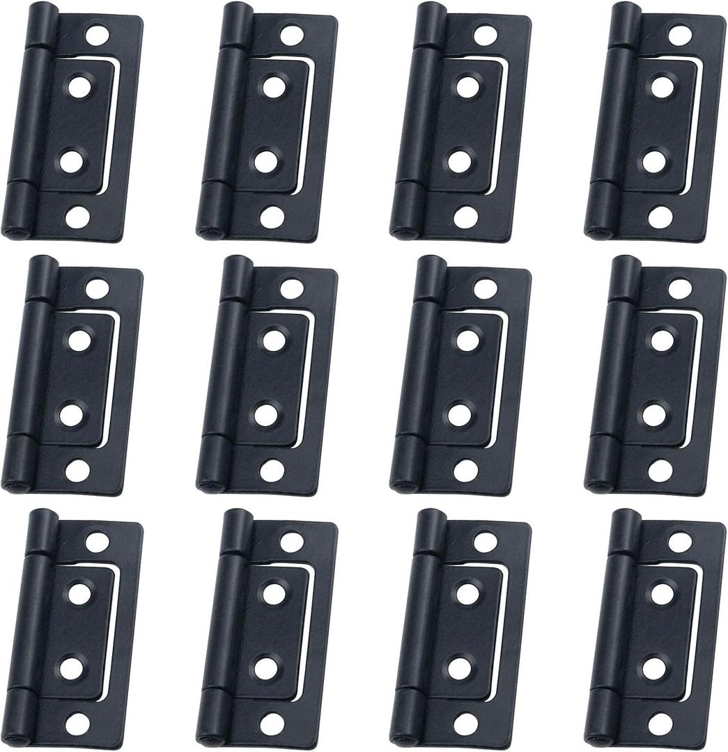 Antrader 2-inch x 0.9-inch Non-Mortise Antique Hinge, Vintage Furniture Cabinet Hinge with Screws, Black, Pack of 12
