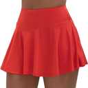 14" Pleated Tennis Skirt with Pockets High Waisted Skort (Red, XL)