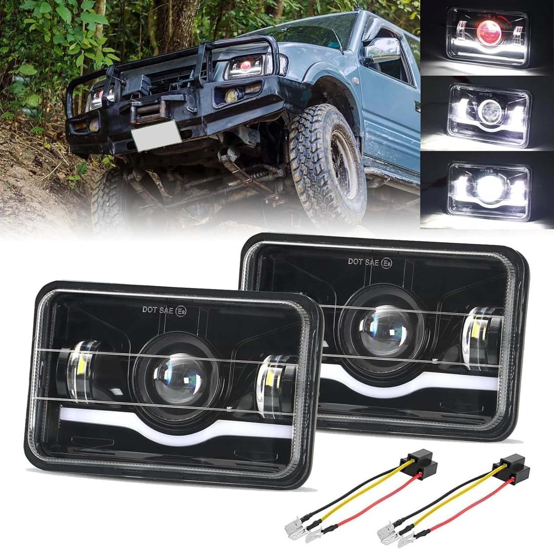 2PCS 4x6 inch LED Headlights DOT with Red Evil Eye Rectangular Replacement Headlight Compatible with Chevy S10 K5 K10 K2 C10 Silverado V10 Oldsmobile Cutlass Calais 1980-1991 Ciera 1982-1996